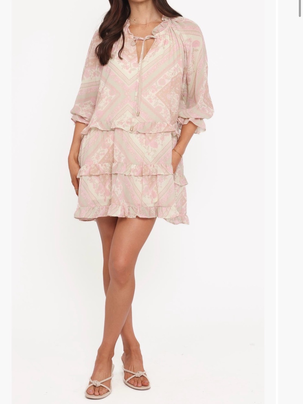Petal & Pup Light Pink Tiered Ruffle Mini Dress